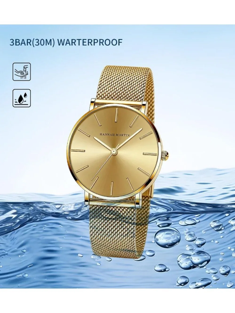 Luxury Vintage Gold Watch for Women, 36mm Round Case, Stainless Steel Band
